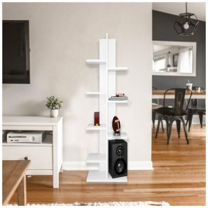 Bibliotecă Verticală cu 9 Rafturi, Înălțime 122 cm, Alb Mat