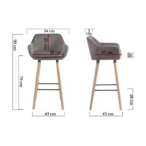 Scaun de bar negru ABS 1271 din catifea cu picioare din lemn