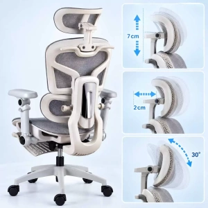 Scaun de birou ergonomic din mesh cu brațe 7D, șezut culisant și suport pentru picioare SYYT 9524 gri - Img 5