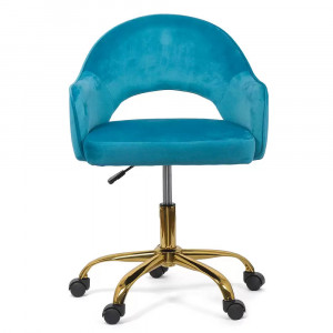 Scaun din catifea pentru birou cu baza aurie OFF 640 bleu