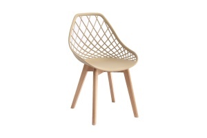 Scaun modern crem KD-102-C stil scandinav cu picioare din lemn si spatar perforat tip plasa