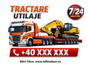 Banner „Tractare Utilaje” personalizabil – 80 × 110 cm