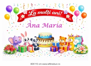 Banner personalizat „La mulți ani, Ana-Maria!” Banner Aniversar Copii, 80X110 cm