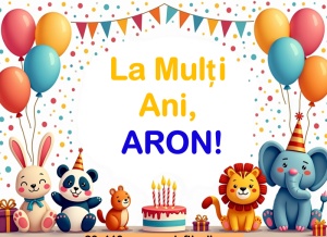 Banner personalizat „La mulți ani, Aron!” Banner Aniversar Copii, 80X110 cm
