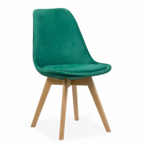Scaun de living tip scoica cu perna, catifea, picioare lemn, diverse culori, Buc242V VERDE