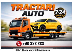 Banner „Tractări auto” personalizabil – 80 × 110 cm