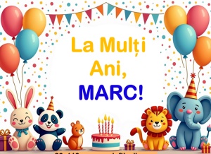 Banner personalizat „La mulți ani, Marc!” Banner Aniversar Copii, 80X110 cm
