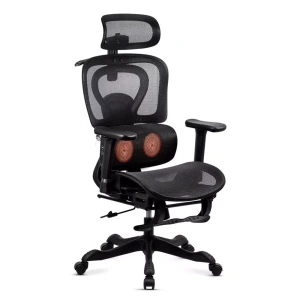 Scaun de birou ergonomic cu masaj lombar, încălzire, rabatare 135° și suport pentru picioare SYYT 9522 negru