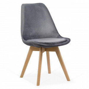 GRI Scaun de living tip scoica cu perna, catifea, picioare lemn, diverse culori, Buc242V