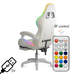 Scaun gaming de birou pentru fete, cu lumini RGB si suport picioare OFF 298 Crem