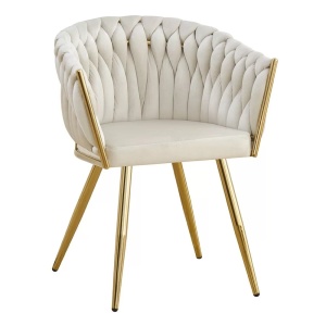 Scaun living din catifea si cadru Auriu Buc261 Crem