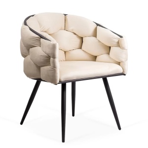 Scaun modern din catifea cu cadru metalic BUC256 crem