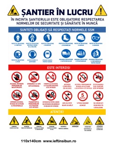 Banner indicator „Șantier în lucru-SSM” – 110×140 cm Personalizabil