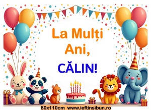 Banner personalizat „La mulți ani, Calin!” Banner Aniversar Copii, 80X110 cm