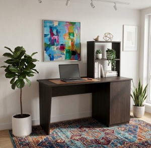 Birou de lucru cu rafturi si dulap, Wenge 120x50 cm, Model 6028