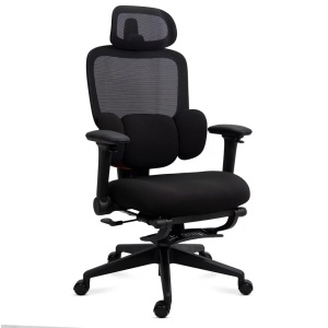 Scaun ergonomic din mesh cu suport pentru picioare, tetieră reglabilă și spătar rabatabil SYYT 9523 negru