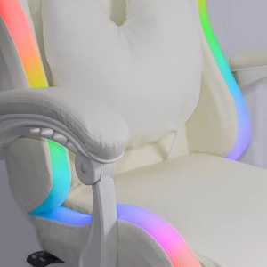 Scaun gaming de birou pentru fete, cu lumini RGB si suport picioare OFF 298 Crem