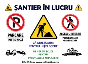 Banner „Șantier în lucru-Parcare interzisă” – 110×80 cm Personalizabil