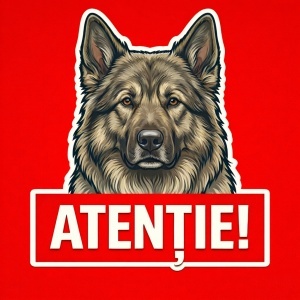 Banner indicator avertizare Atentie Caine Ciobănesc German 30x30cm - Img 2