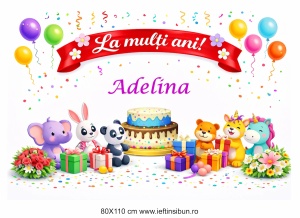 Banner personalizat „La mulți ani, Adelina!” Banner Aniversar Copii, 80X110 cm