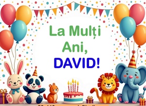 Banner personalizat „La mulți ani, David!” Banner Aniversar Copii, 80X110 cm