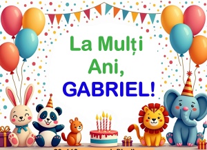 Banner personalizat „La mulți ani, Gabriel!” Banner Aniversar Copii, 80X110 cm