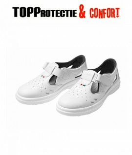 Sandale albe fara protectie O1 SRC din piele cu gauri pentru aerisire