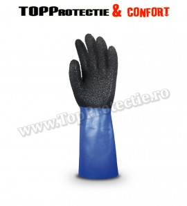 FINAL - Manusi protectie nylon netede imersate in PVC negru/albastru