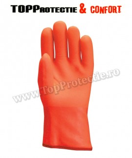 FINAL - Manusi protectie din bumbac integral dublu-imersat în PVC portocaliu fluo