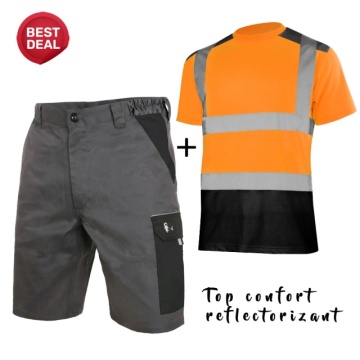 Costum de lucru vara: Tricou reflectorizant si pantaloni scurti