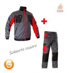 Costum salopeta lucru vara: Pantaloni si jacheta gri cu rosu CXS, cel mai mic pret - Img 2