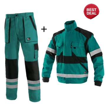 Costum salopeta verde jacheta + pantalon bumbac cu elemente reflectorizante CXS