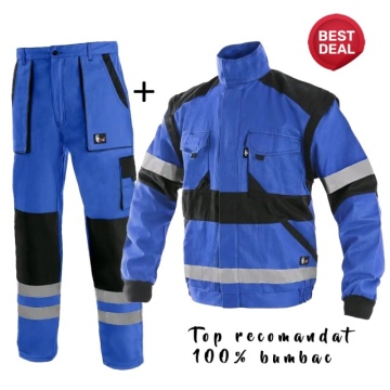 Costum salopeta lucru din bumbac 100% cu elemente reflectorizante CXS