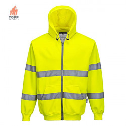 Hanorac galben fluorescent cu gluga si dungi reflectorizante Portwest