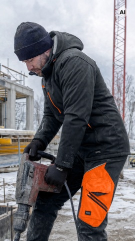 Costum de lucru sezon rece Sara: Geaca căptușita si Pantaloni Softshell negru-portocaliu - Img 2