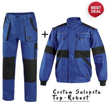 Costum salopeta jacheta + pantalon albastru din bumbac CXS