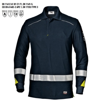 Tricou polo Multinorm cu maneca lunga si benzi reflectorizante, antistatic, ignifug, arc electric Sir Safety
