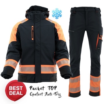 Costum de lucru iarna reflectorizant portocaliu: Geaca si Pantaloni captusiti Sara