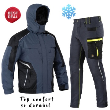 Costum de lucru toamna-iarna confortabil si flexibil: Pantaloni elastici si Geaca căptușita