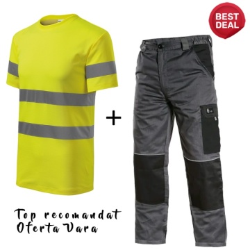 Costum reflectorizant de lucru vara: Tricou si Pantaloni salopeta Oferta Vara