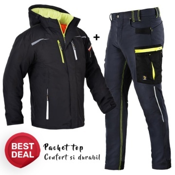 Pachet de lucru sezon rece: Geaca termoizolanta si pantaloni elastici