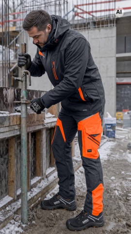 Costum de lucru sezon rece Sara: Geaca căptușita si Pantaloni Softshell negru-portocaliu - Img 3