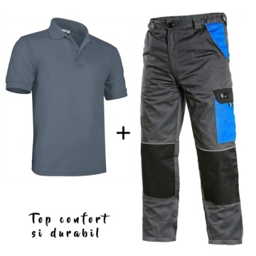 Costum de lucru vara Pantaloni talie usori si Tricou polo bumbac