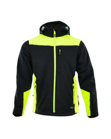 Jacheta de lucru cu gluga Softshell | Negru + Galben reflectorizant Sara