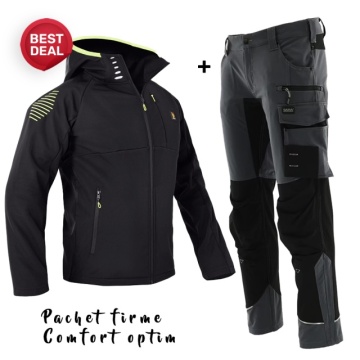 Costum de lucru confort optim: Jacheta Softshell si Pantaloni elastici Sara