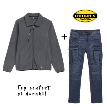 Costum de lucru Diadora: Jacheta Fleece si Blugi de lucru stretch