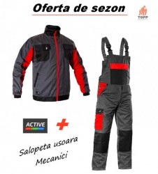 Costum salopeta cu pieptar si jacheta de lucru usor Gri cu rosu CXS | Best Seller - Img 2