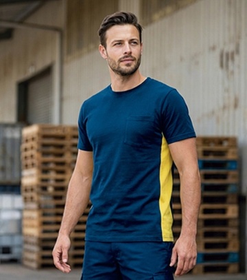 Tricou de lucru cu element contrast bleumarin-galben