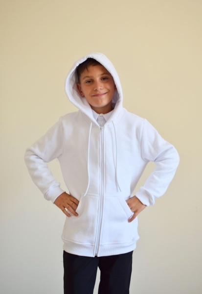 hoodie alb cu fermoar Basics