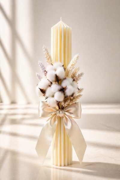 lumanare-de-botez-flori-de-bumbac-galbena